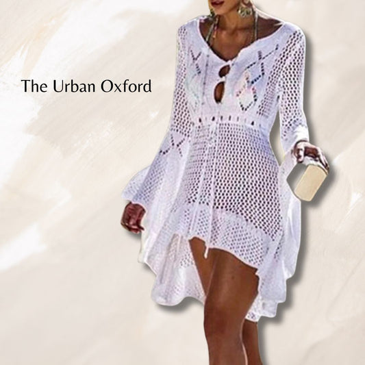 Urban Oxford White Crochet Beach Tunic: Summer Swimwear Cover-Up