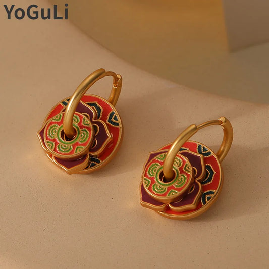 Rero Jewelry Round Circle Buckle With Colorful Pattern Round Drop Earrings For Women Girl Party Wedding Gift Fine Accessories