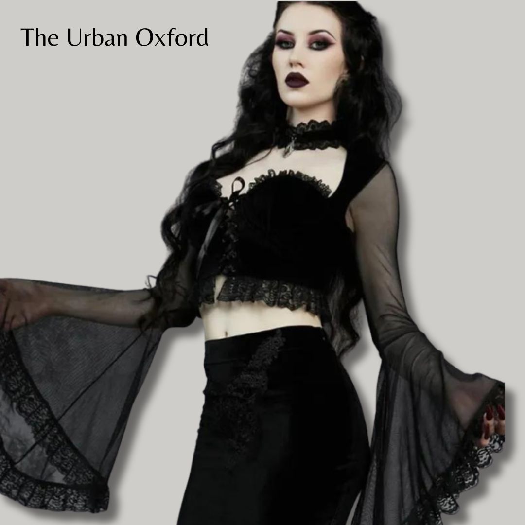 Black Lace Mesh Corset Top: Sexy & Edgy with Dramatic Sleeves