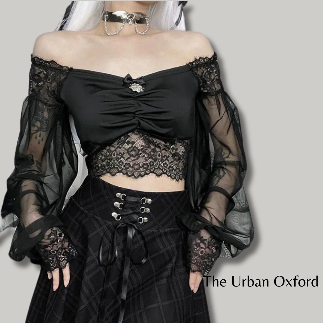 Black Lace Mesh Corset Top: Sexy & Edgy with Dramatic Sleeves